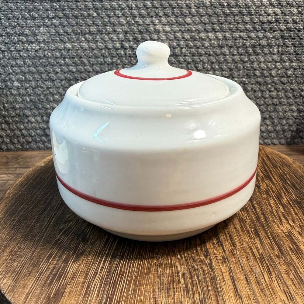 Caribe China Restaurant Ware Sugar Bowl Maroon Red Stripe Puerto Rico